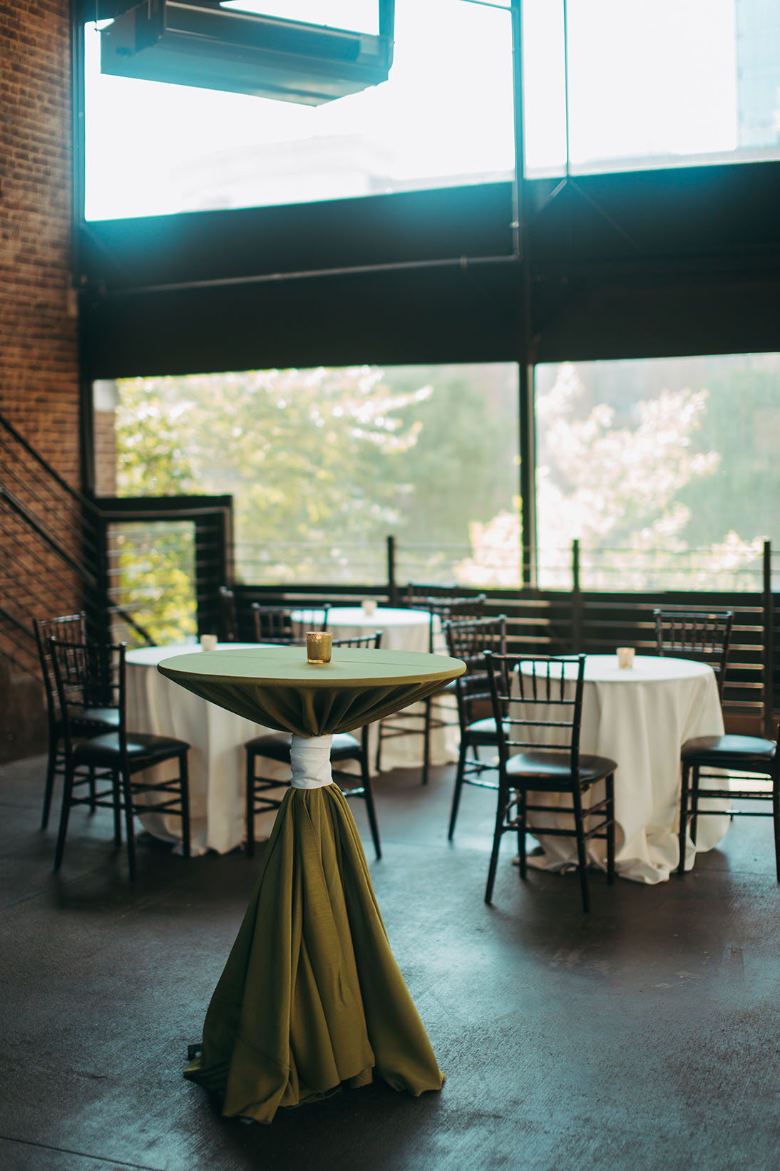 Bistro Table With Olive Linen