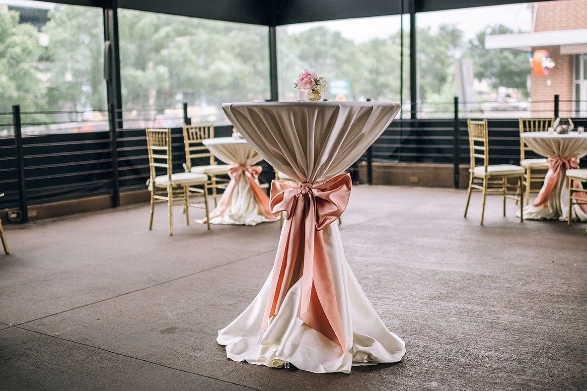 Bistro Table Tied With Pink Satin Ribbon