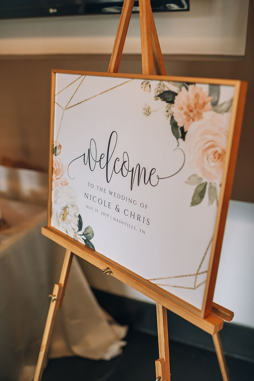 Pink & White Floral Wedding Welcome Sign