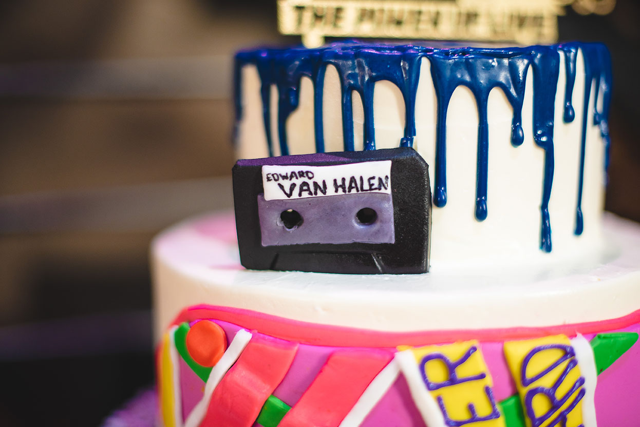 Colorful Music Themed Wedding Cake With Van Halen Cassette Tape