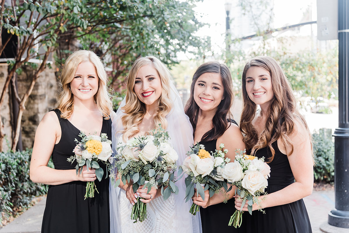 Allie and Her Bridesmaids Dressed in Black Gowns