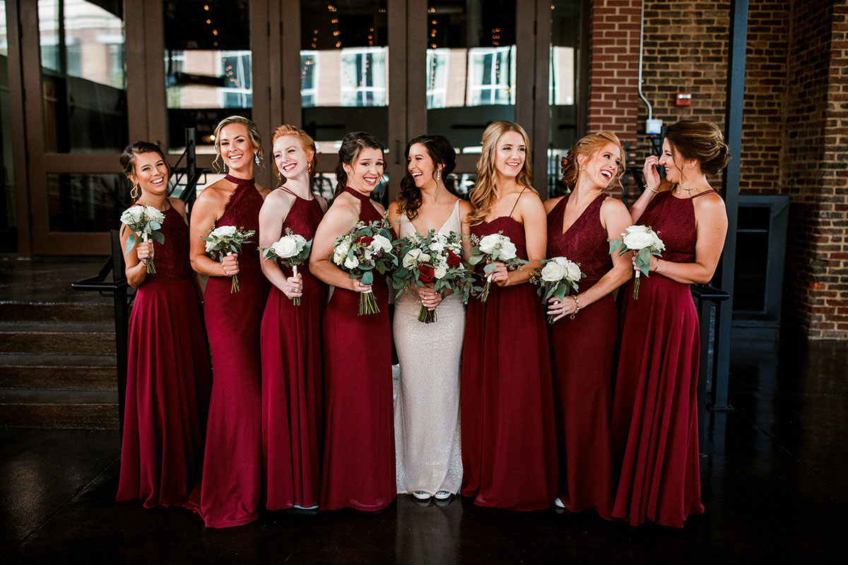 Tess with Bridesmaids in Burgundy