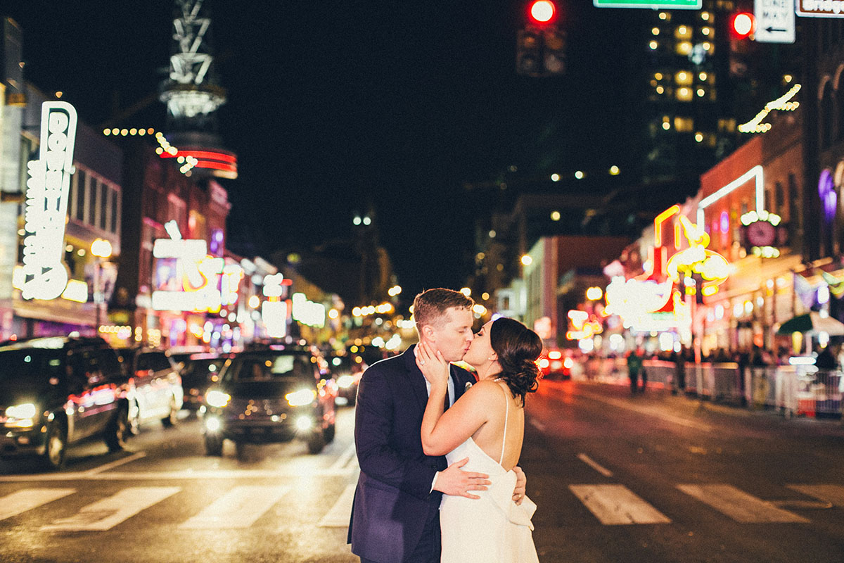 Jacqui and Caleb Kissing in Downtown