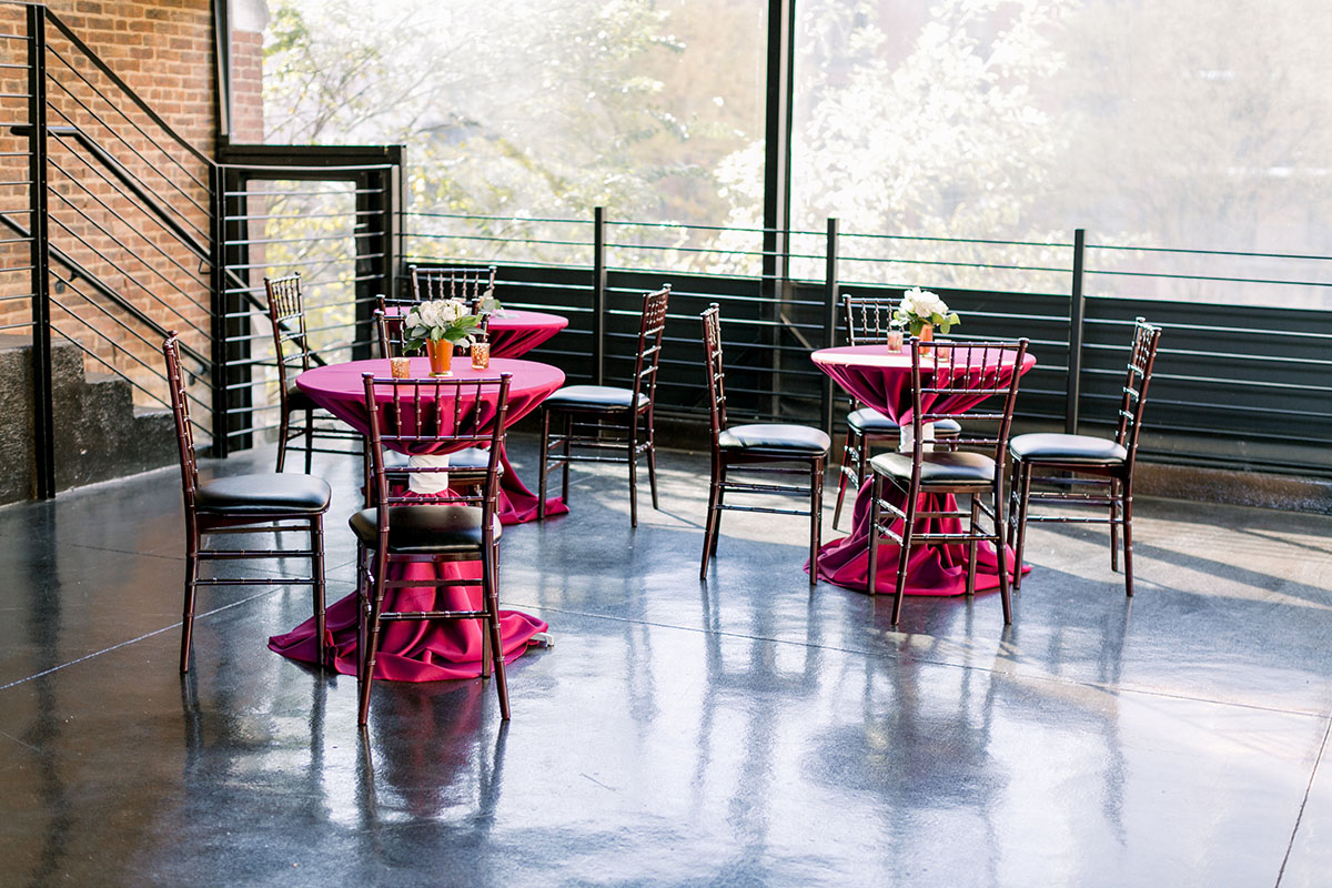 Classic Wine Red Wedding Reception Cocktail Tables