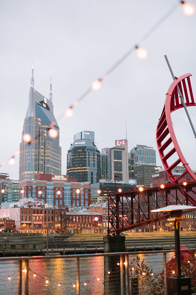 View of Nashville Skyline and String Lights