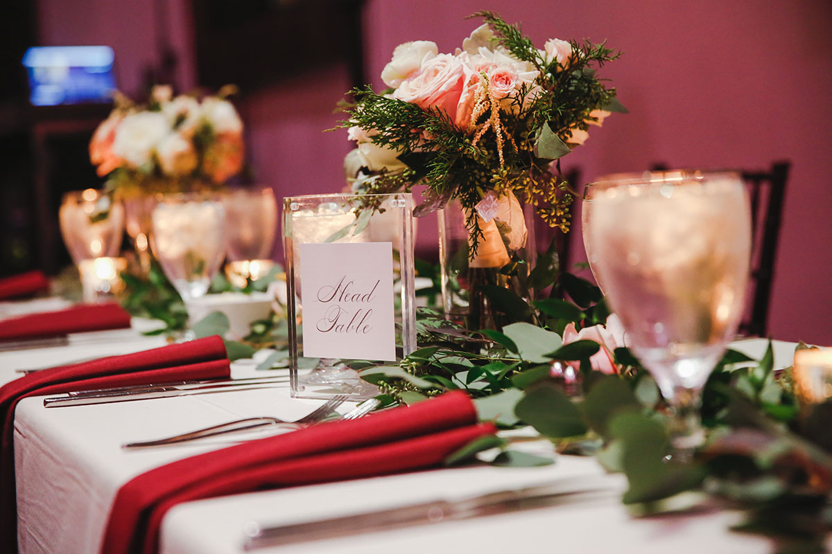 Winter Wedding Reception Head Table Place Setting