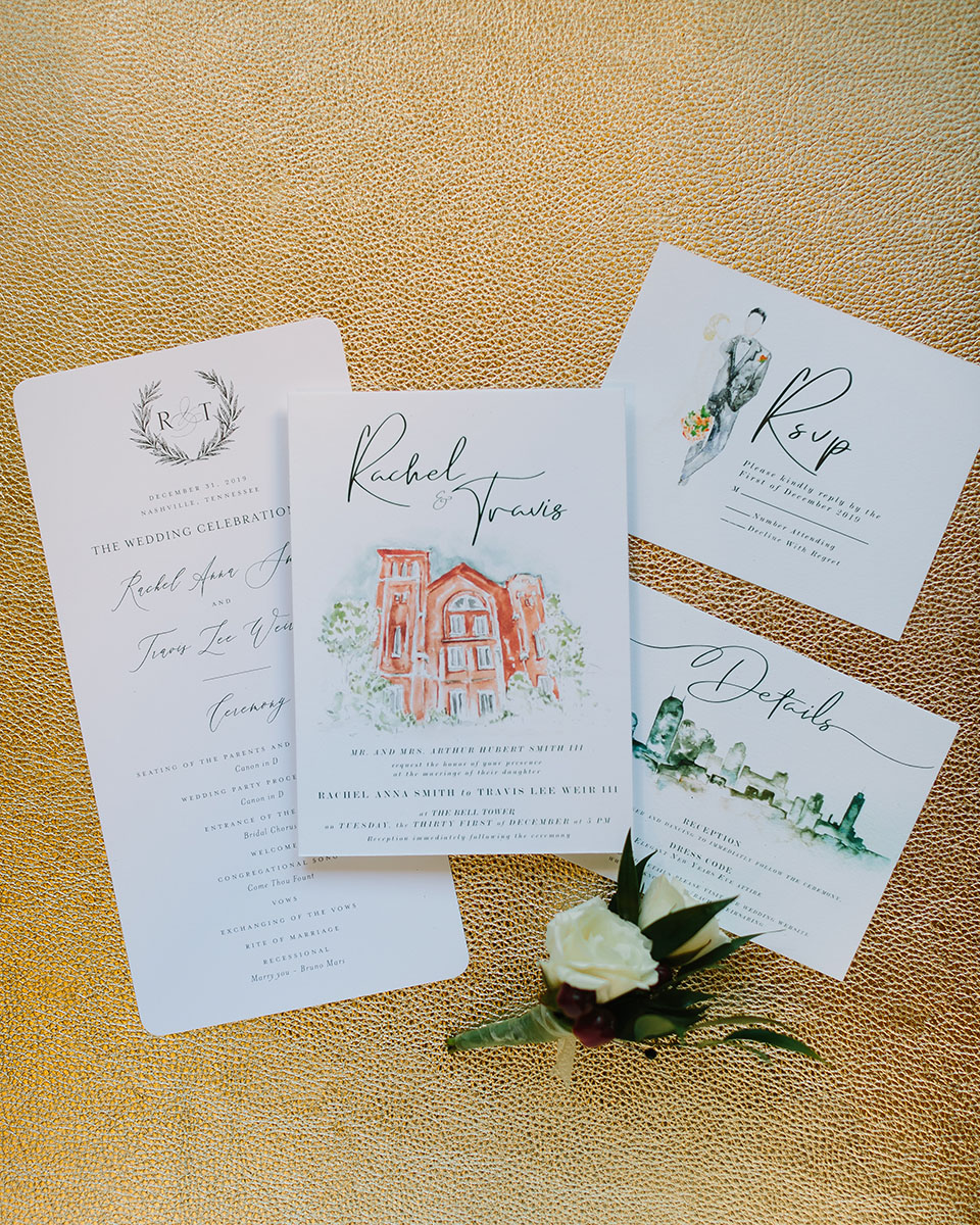 Custom Illustrated Wedding Invitation Suite