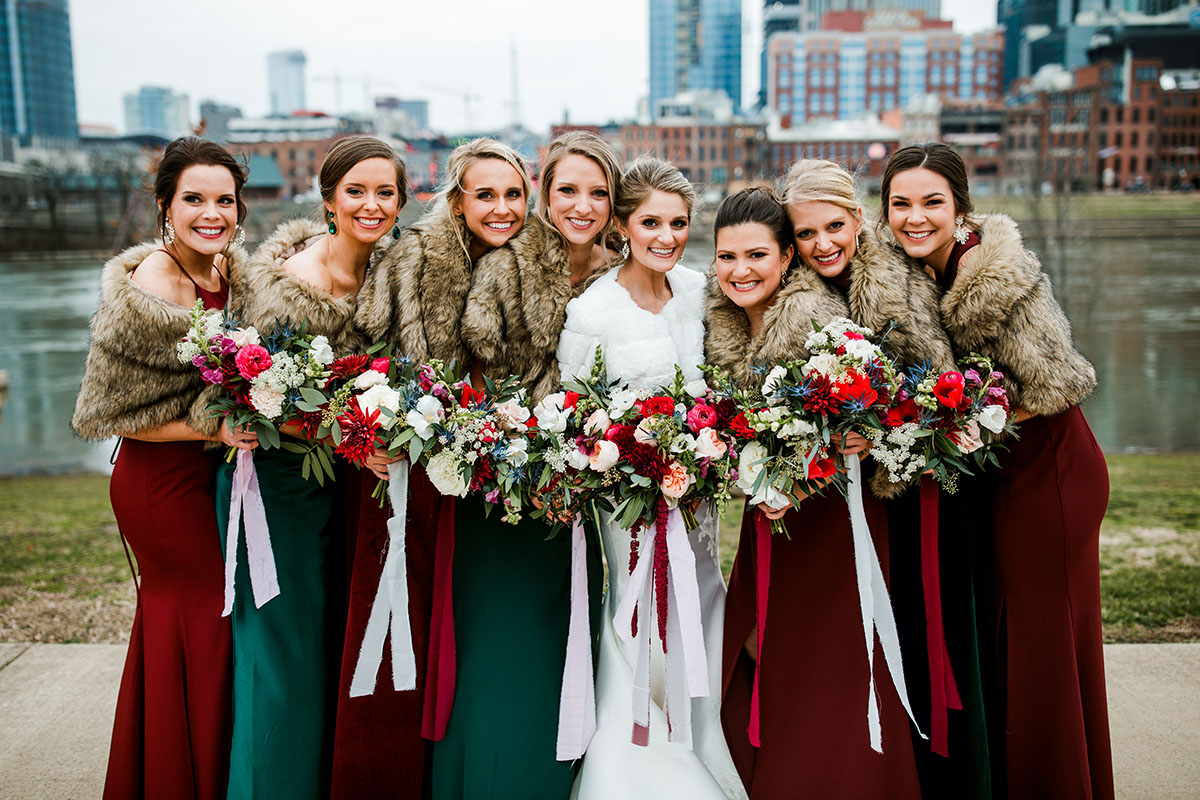 Jenna and Her Bridesmaids in Fur Shawls