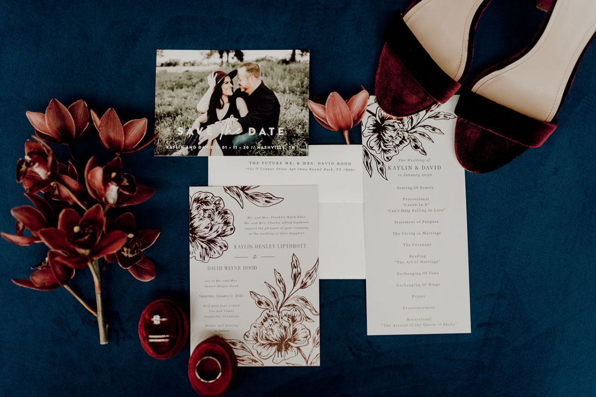 Boho-Inspired Wedding Invitation Suite Flat Lay