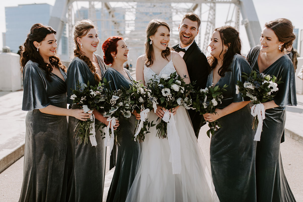 Andi's Bridesmaids in Blue Velvet Dresses