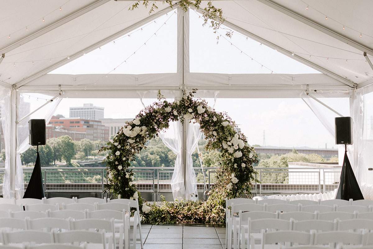 Chic Summer Rooftop Wedding Ceremony Setup