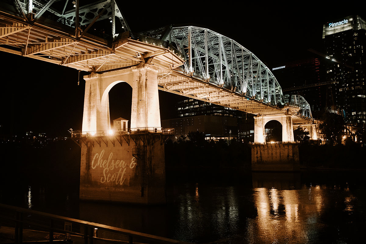 Chelsea and Scott's Wedding Gobo on Pedestrian Bridge