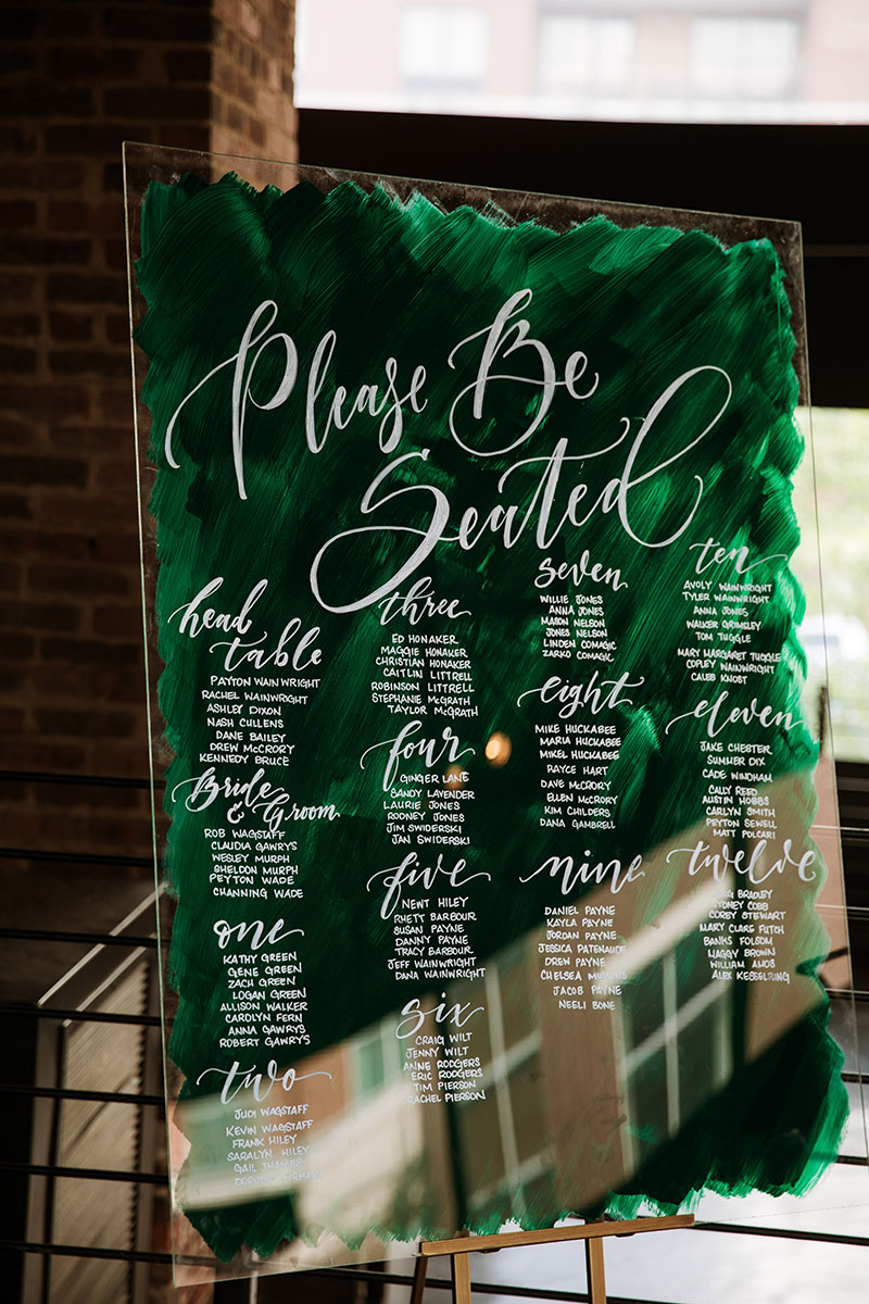 Emerald Green Painted Acrylic Seating Chart
