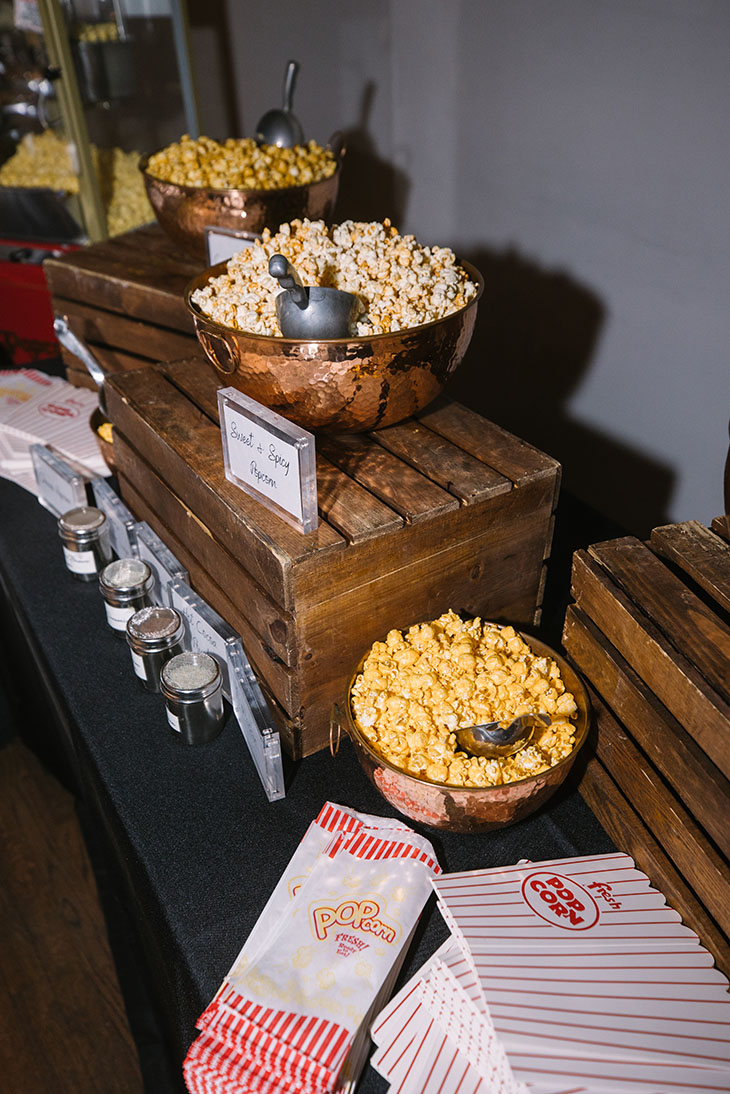 Late night wedding reception snack of popcorn