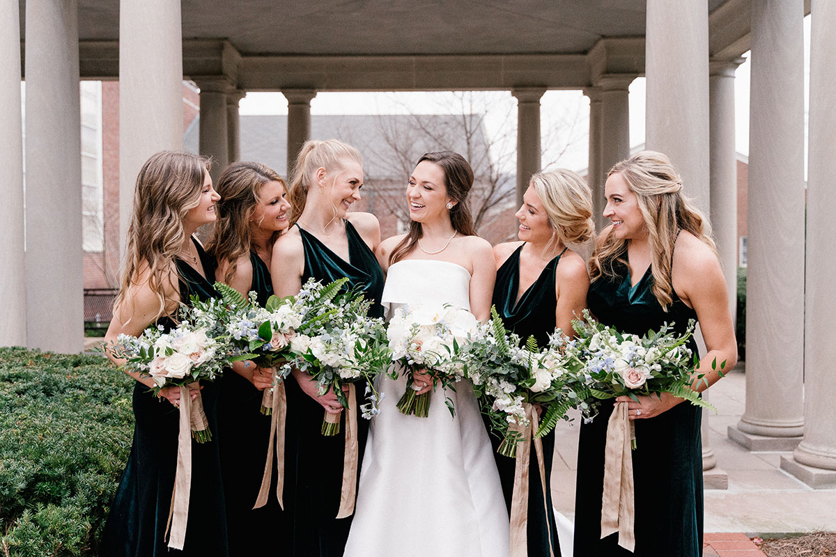 Madding and Bridesmaids in Green Velvet