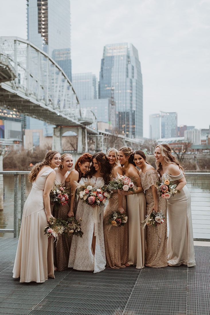 Rachel and Her Bridesmaids in Neutral Dresses