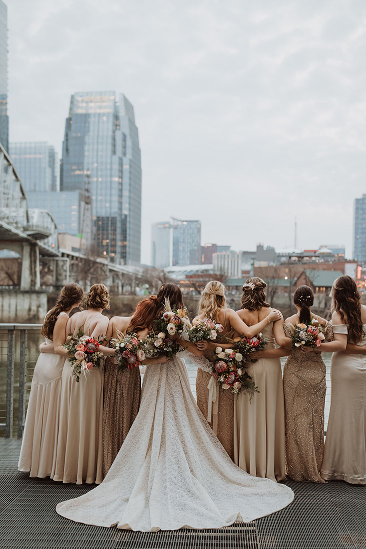 Rachel's Bridesmaids in Neutral Looking at the Cumberland River