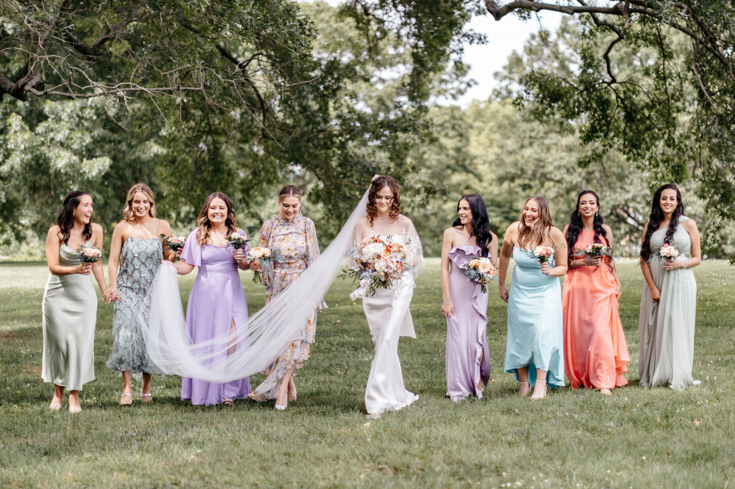 Haley and Her Bridesmaids in Pastel Dresses