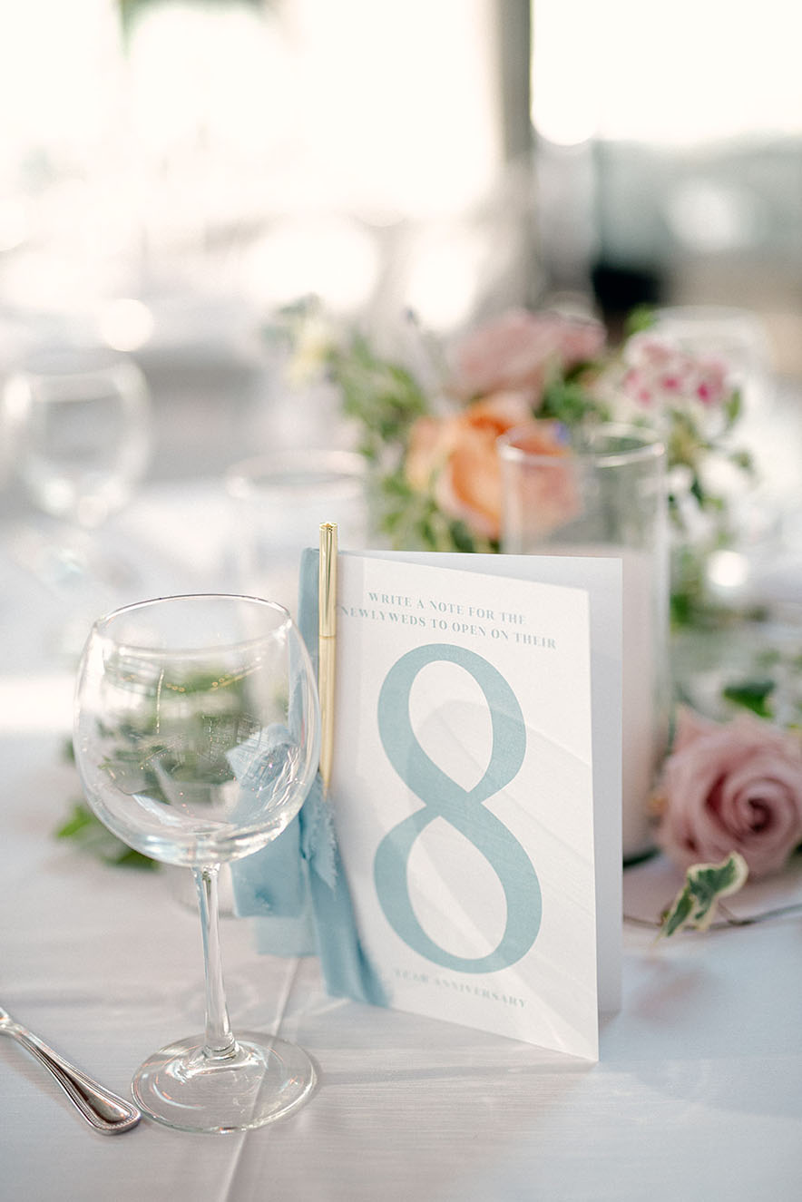 White and Blue Table Number for Spring wedding Reception