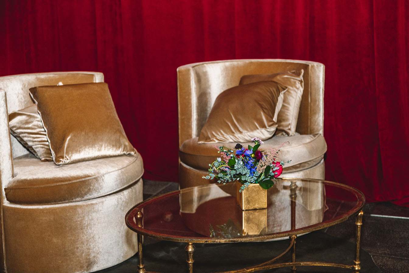 Lounge Setup of Gold Velvet Chairs