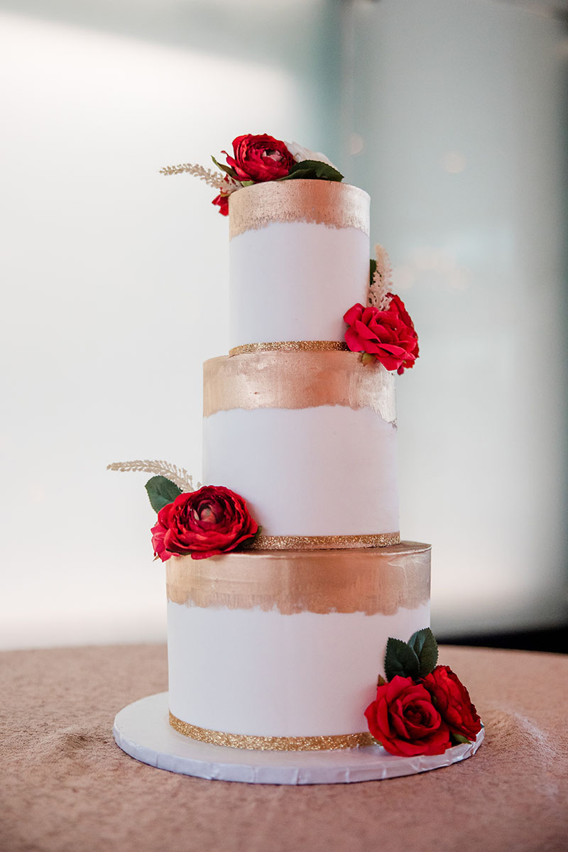Red and Gold Traditional Tiered Cake