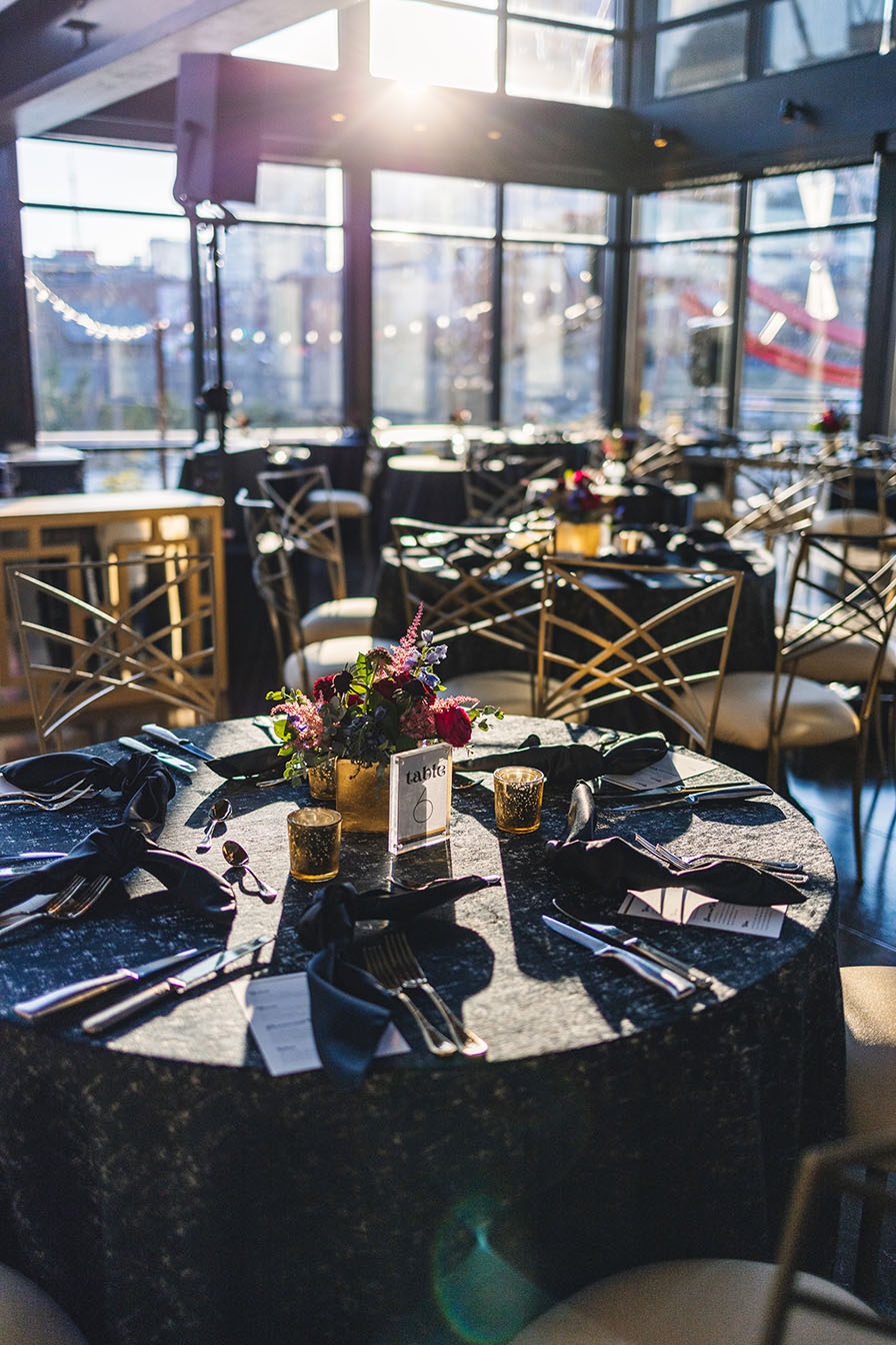 Modern Black and Gold Reception Table Setting