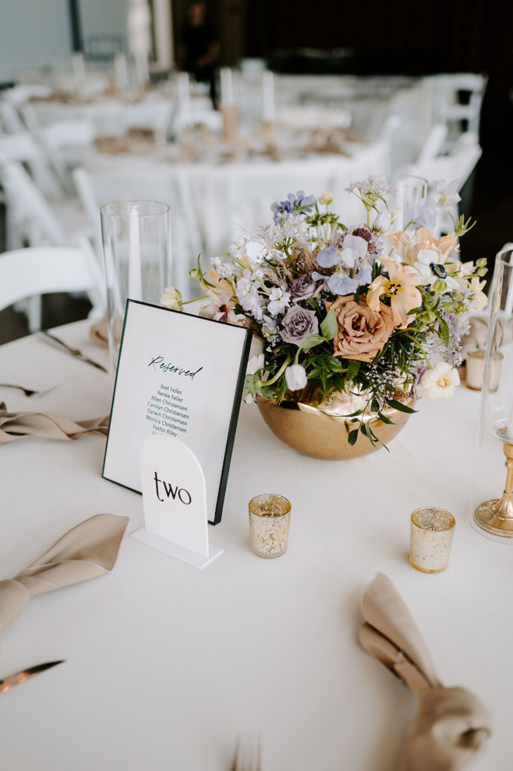 Table Setting with Neutral Linens and Modern Gold Centerpiece