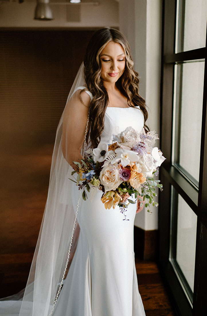 Alexis Wedding Portrait at the Bridge Building in Modern Dress