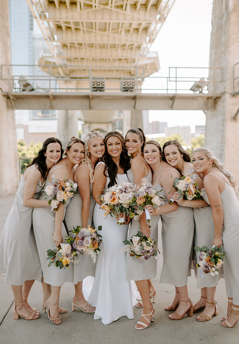 Alexis and Her Bridesmaids in Modern Neutral Matching Dresses