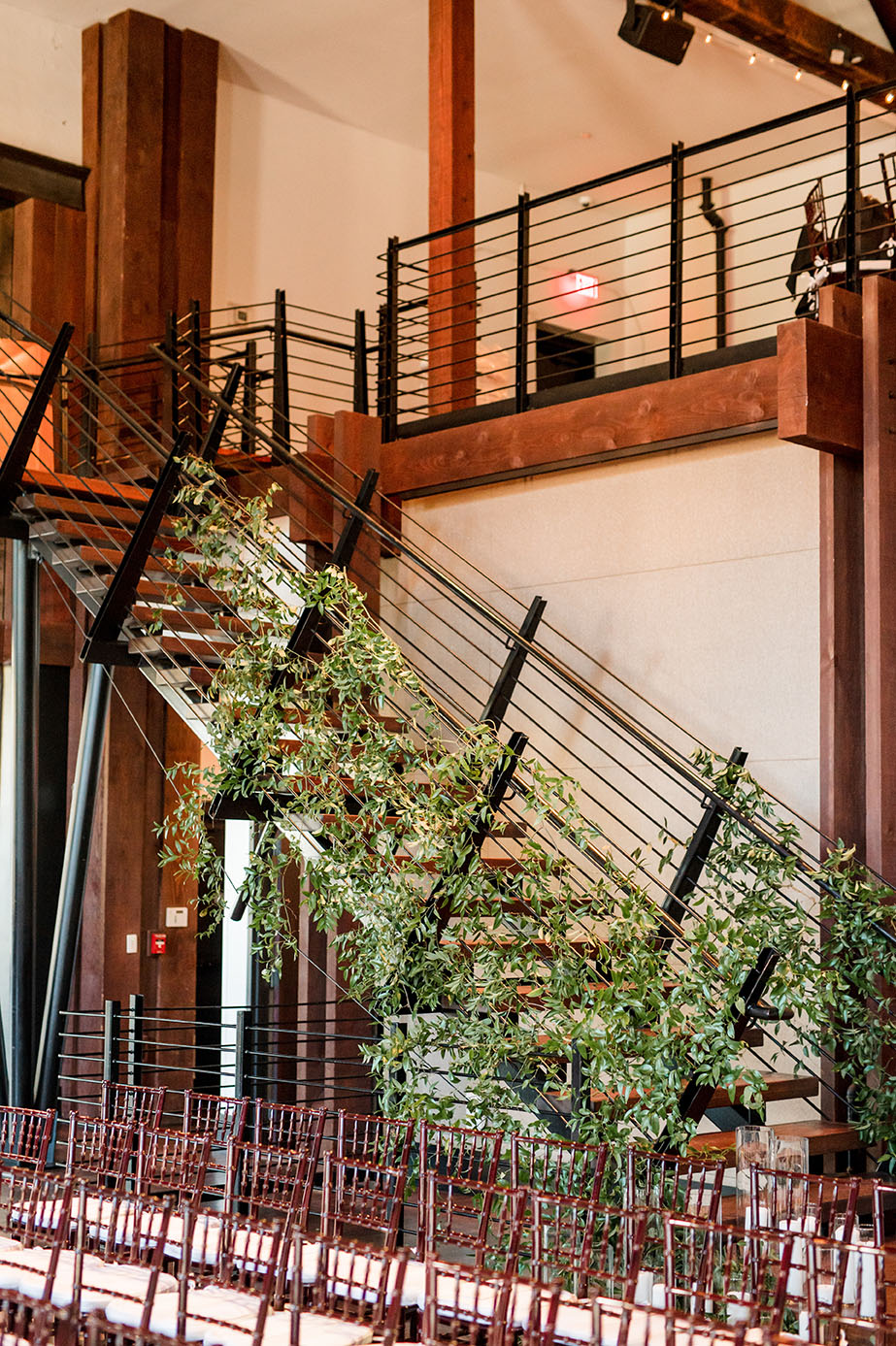 stair case with greenery