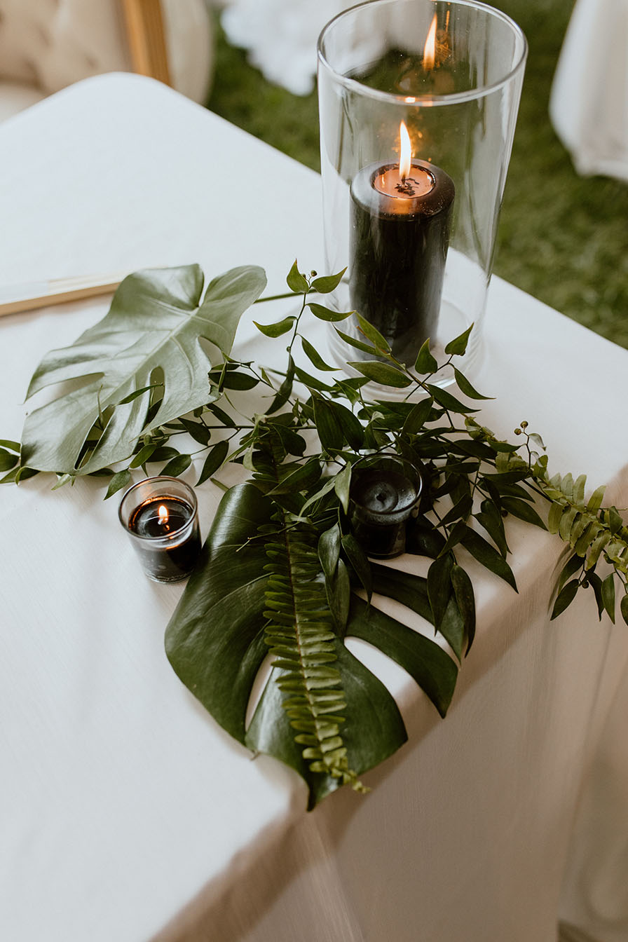 Tropical Summer Palm Leaves on Wedding Reception Table