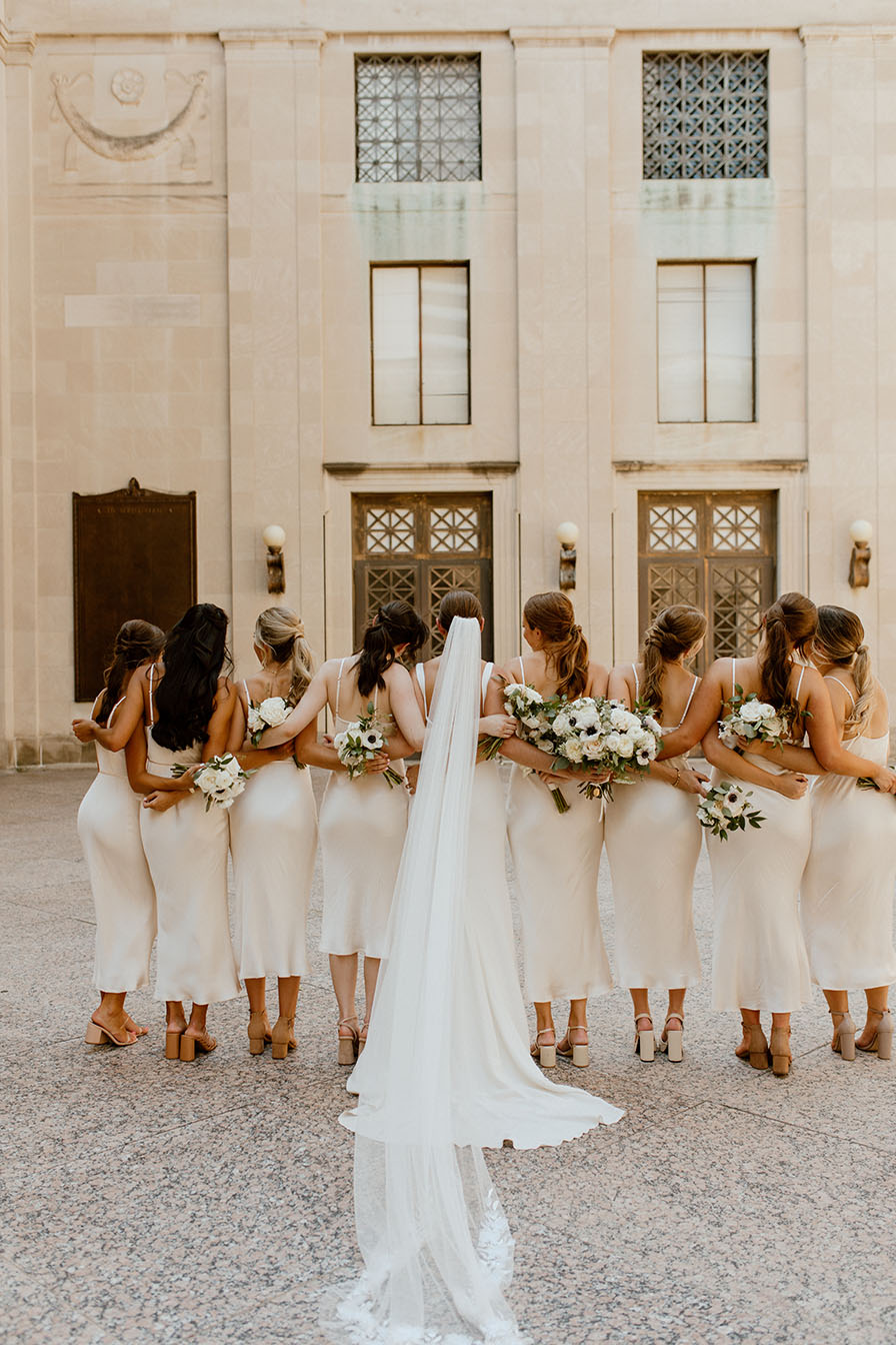 Mackenzie and Her Bridesmaids in Soft Champagne Dresses for Summer Wedding