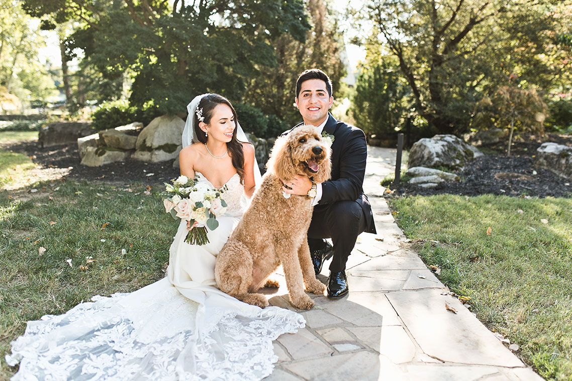 Tala and Vagif with their Dog on their Classic Wedding Day