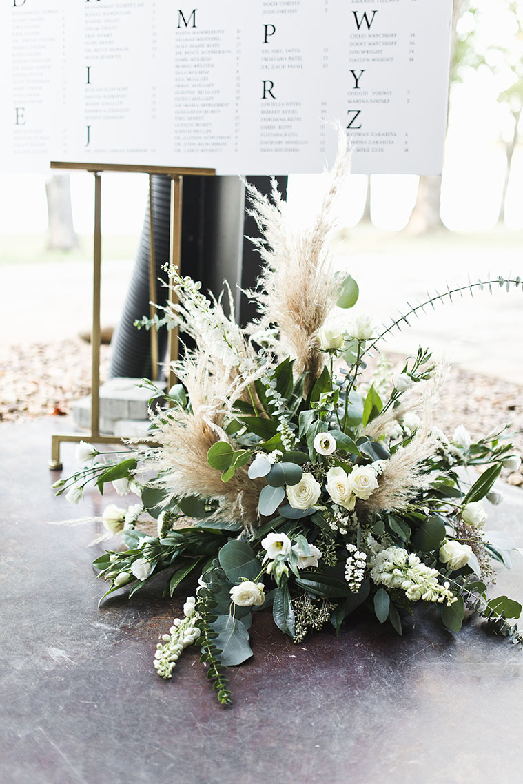 Greenery and Pampas Arrangement by Seating Chart