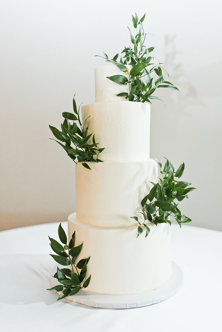 Classic White Tiered Wedding Cake with Greenery