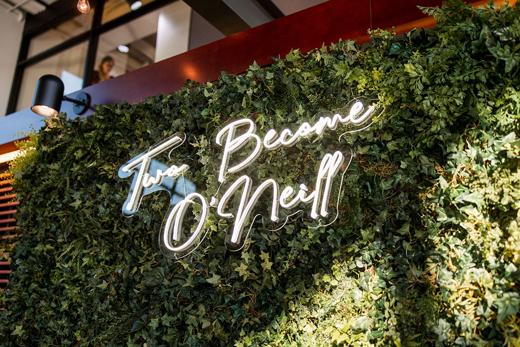 Greenery Wall with Custom LED Signage for Romantic Design