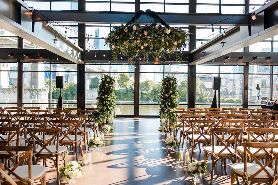 Indoor Garden Inspired Wedding Ceremony at the Bridge Building