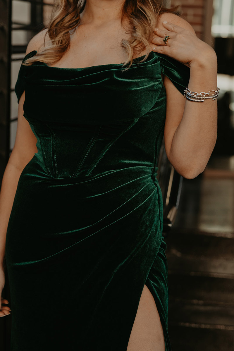 Green Velvet Dress on Wedding Party Member