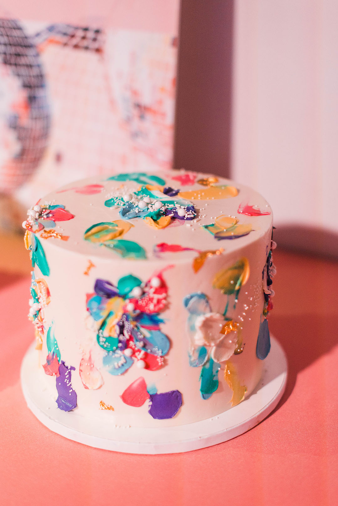 Colorful One Tier Wedding Cake