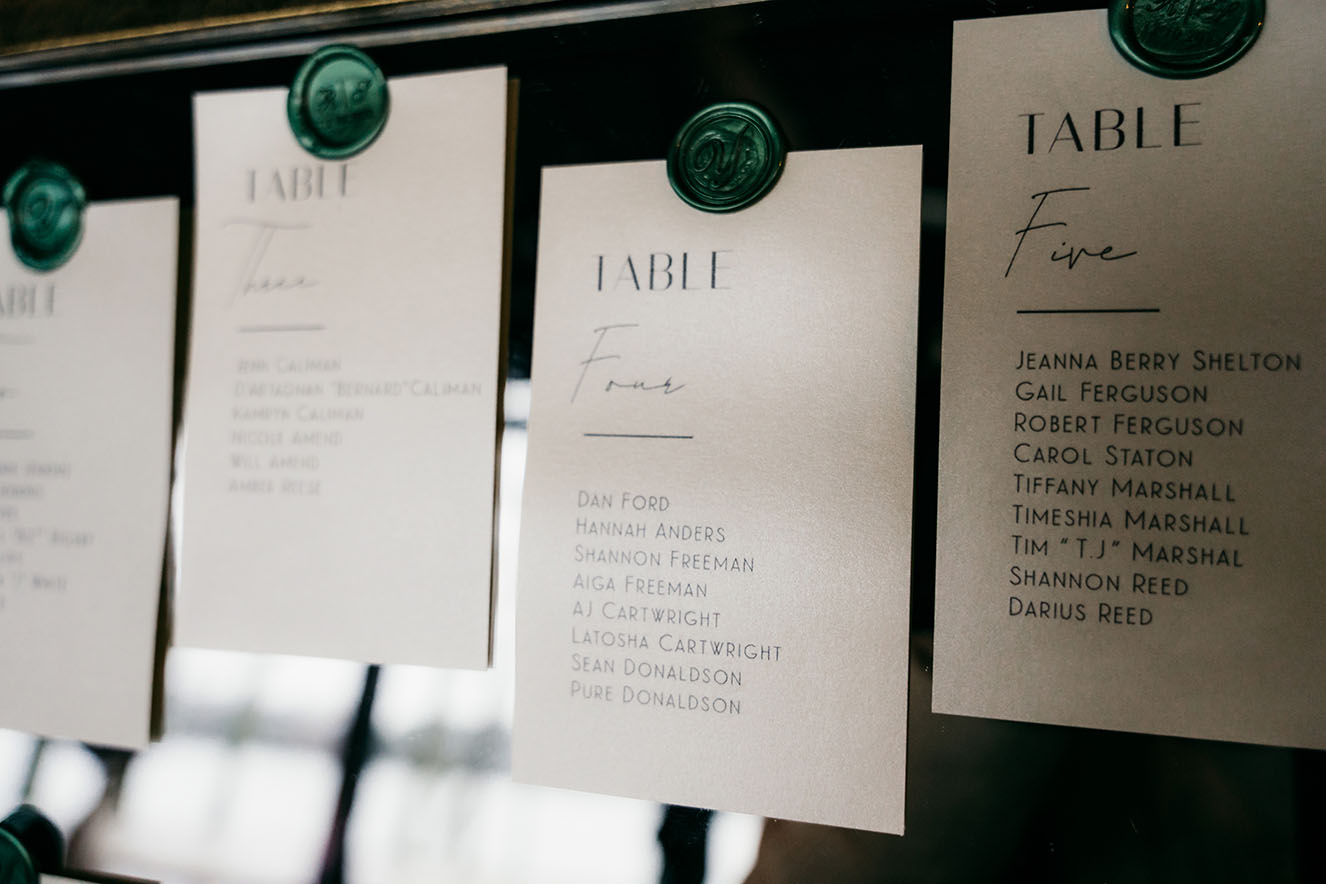Printed Seating Chart Posted to Mirror