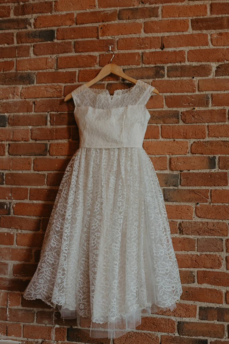 A bride's reception dress that was altered from her grandmother's wedding dress