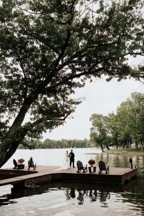 Bride and groom first look on the dock at the Estate at Cherokee Dock