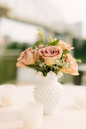 Romantic Rose Centerpiece in Hobnail Vase