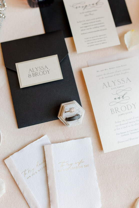 Alyssa and Brody's Classic Black and White Wedding Invitation Suite