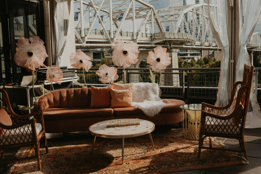 Retro Lounge Seating area on Rooftop of the Bridge Building