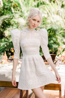 By Watters lace mini dress for Folkore Era-inspired wedding reception