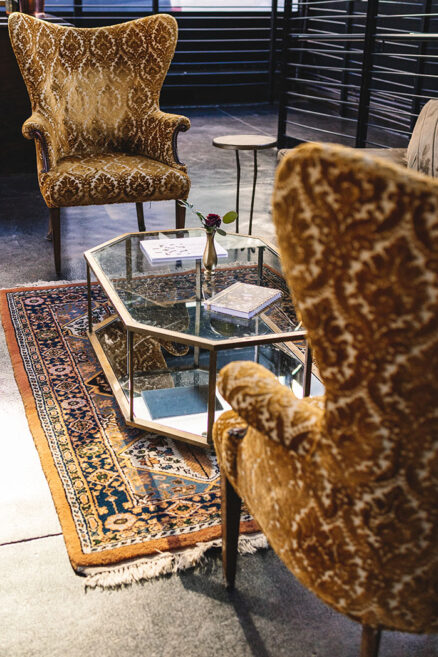 Vintage wedding reception velvet lounge area