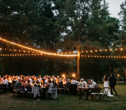 Outdoor Wedding Reception With String Lights