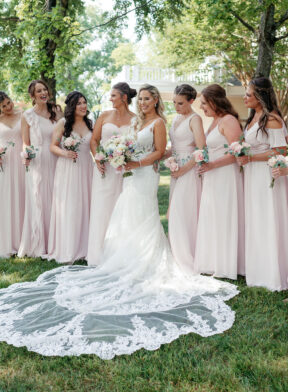 Bride with Bridesmaids in Blush Dresses