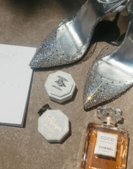 Bridal Shoes and Ring Box Details Flat Lay